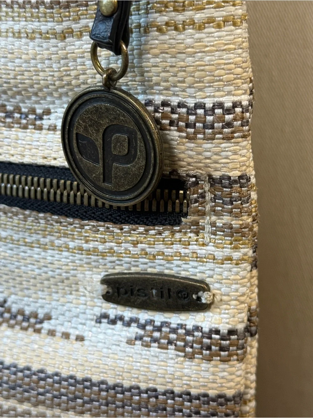 Pistil Woven Stripe Crossbody Bag Boho Canvas Vegan Leather